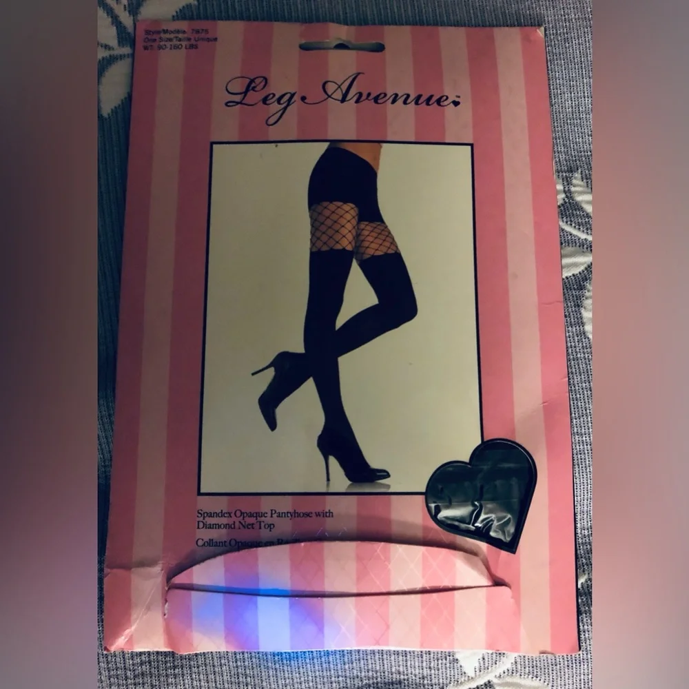 leg avenue pantyhose black with diamond fishnet top ladies sz Tall 90-160# NEW